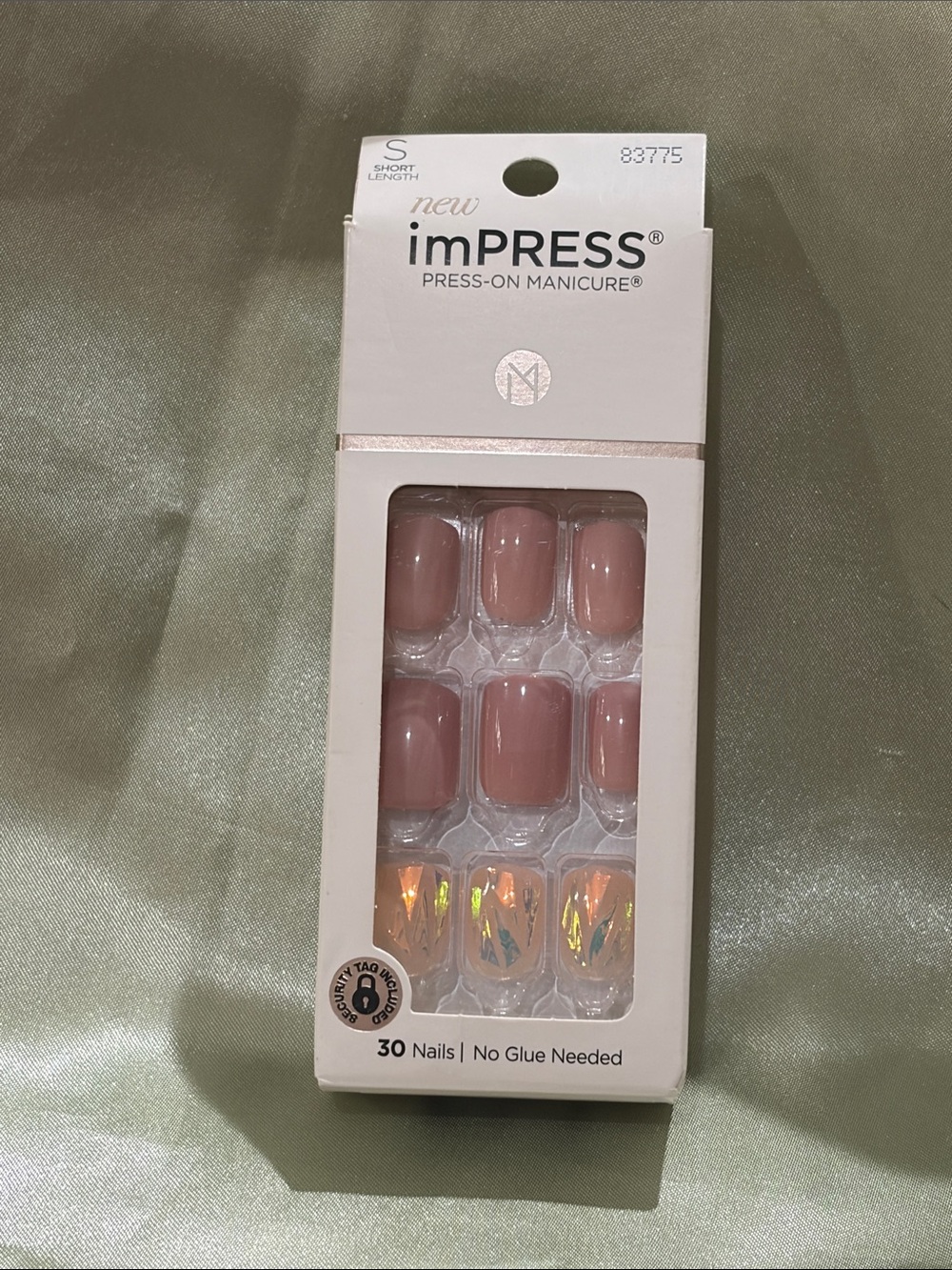 imPRESS Short Press-On Manicure Nude Pink with Holographic Accent Nails Miracle